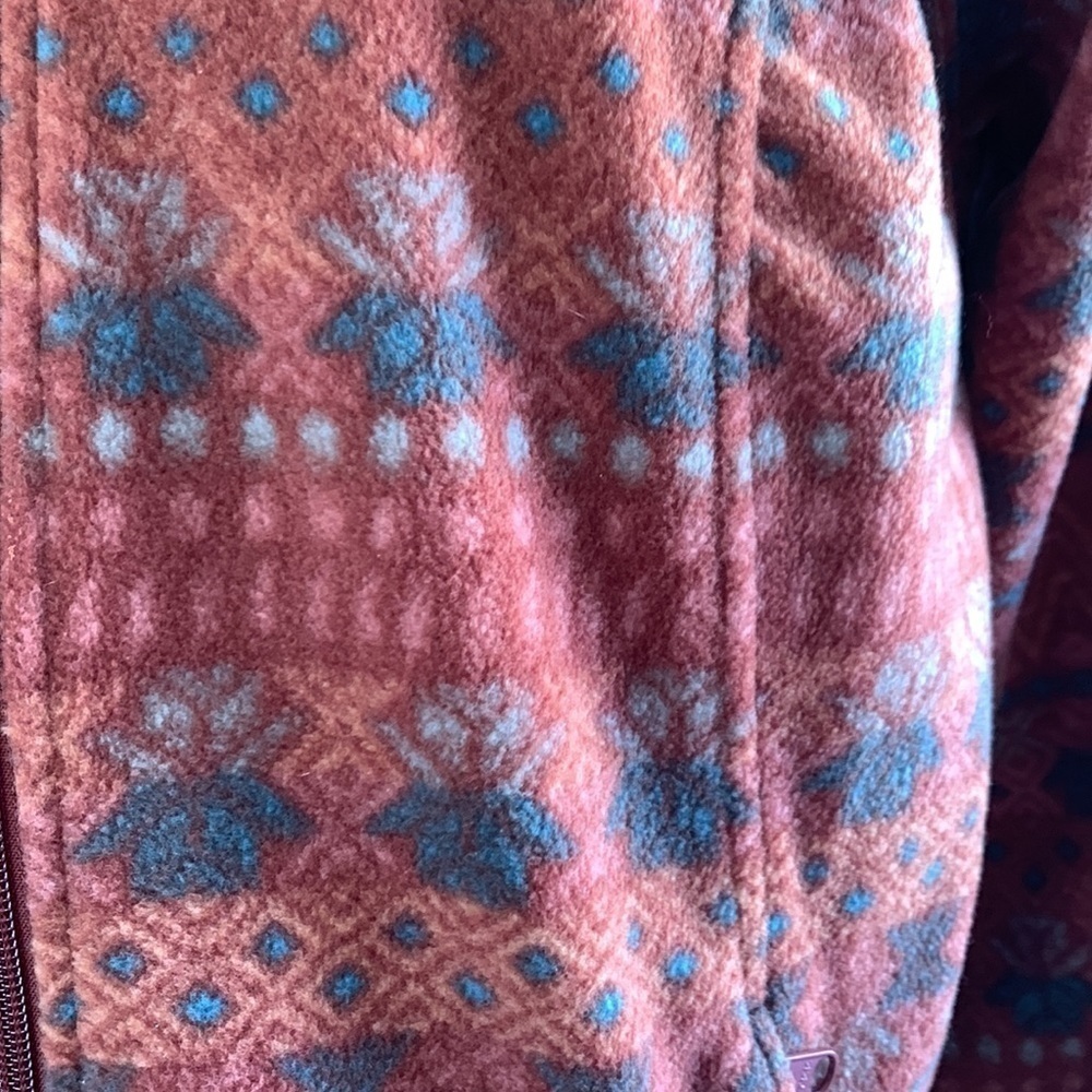 Columbia large rust colored patterned zip up fleece jacket - Picture 3 of 7